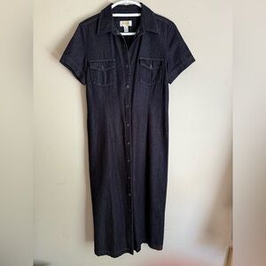 8 / long / vintage / cotton 💯 Dark Denim Button-Up Dress